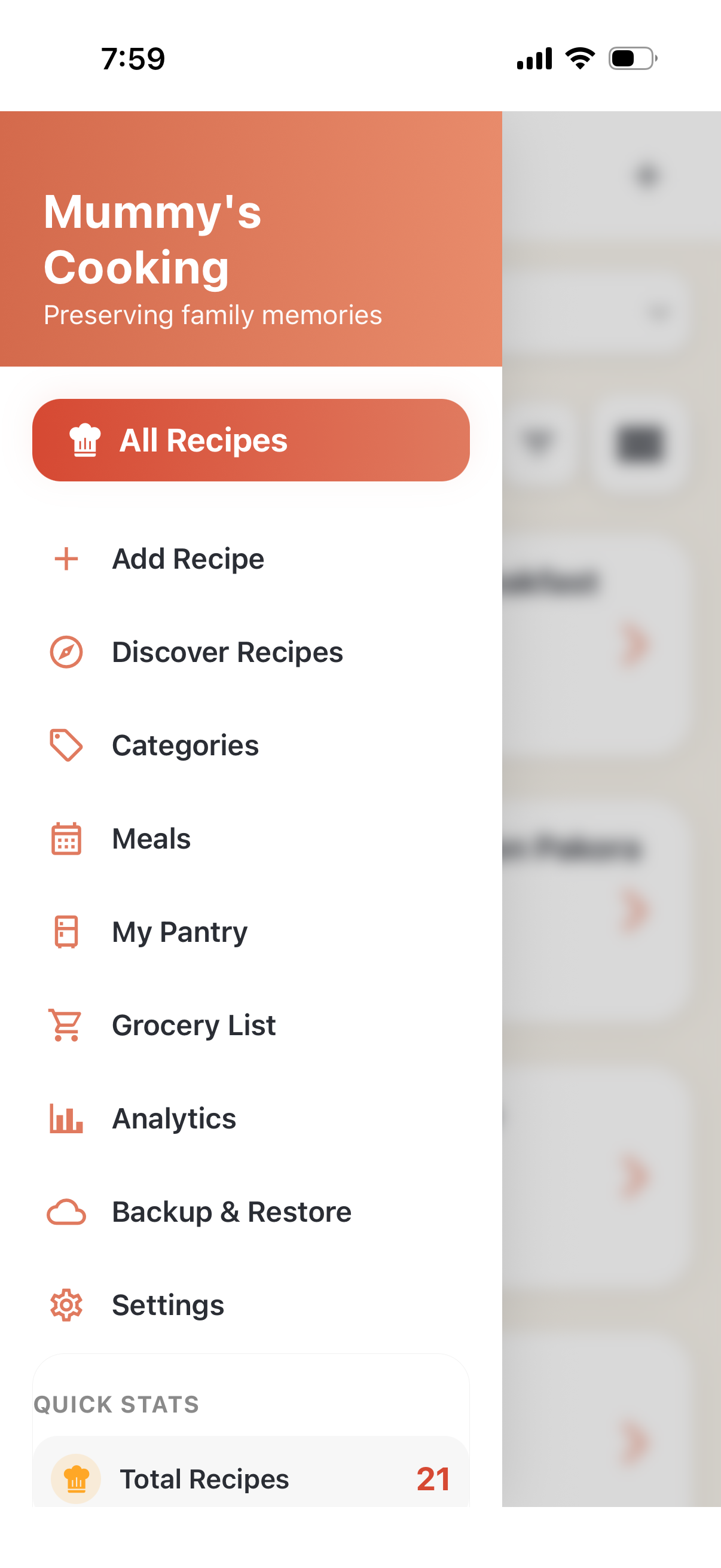 App drawer navigation screen